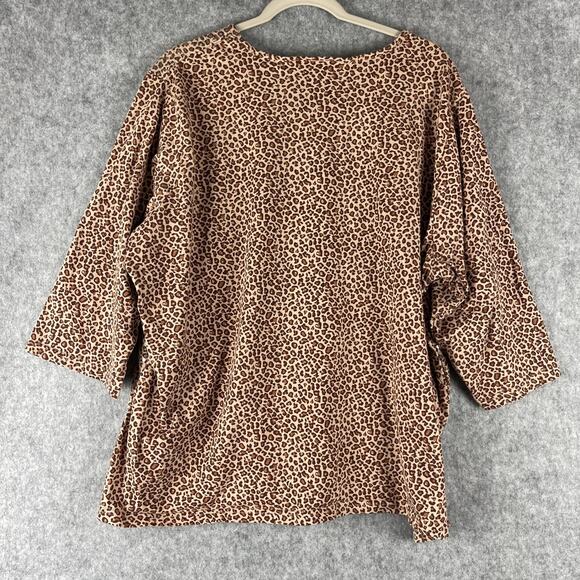 Quacker Factory Top Womens 3X Tan Animal Print Sequin 3/4 Sleeve Cotton Artsy - Picture 9 of 13